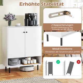 Costway Λευκό Ξύλινο Επιπλο Αποθήκευσης με Ρυθμιζόμενα Ράφια & 2 Πό...