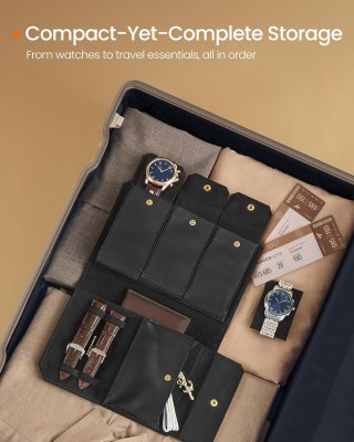 Φορητή Θήκη με Κουμπί για 3 Ρολόγια 2 x 14.5 x 4.5 cm Μαύρο JWB018B...