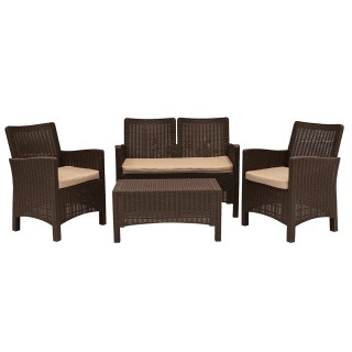 Galileo Σετ κήπου 4 θέσεων με μπεζ μαξιλάρια από πλαστικό PP σε καφ...