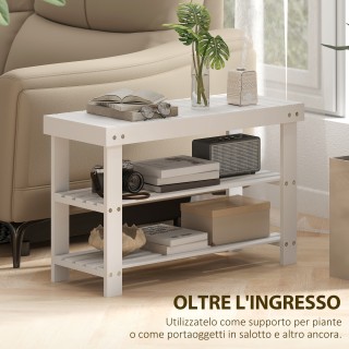 HOMCOM Λευκός Πάγκος Παπουτσοθήκης Χαμηλού Ύψους από Μπαμπού με 2 Ρ...