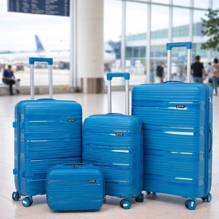 PROVITERA Σετ 4 Σκληρές Βαλίτσες και Νεσεσέρ Ταξιδιού Μπλε με Τηλεσ...