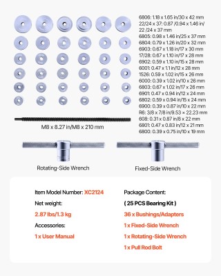 VEVOR Σετ Εργαλείων Αντικατάστασης Ρουλεμάν, 25 Τεμ, Διαστάσεις XC2... VEVOR Σετ Εργαλείων Αντικατάστασης Ρουλεμάν, 25 Τεμ, Διαστάσεις XC2...