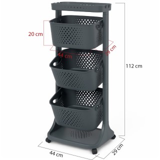 BAKAJI Μαύρο Καρότσι Κουζίνας με Ράφια Προπυλενίου για Φρούτα και Λ...