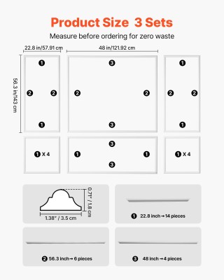 VEVOR Κιτ Τριών Διακοσμητικών Πλαισίων Τοίχου, Λευκό Εύκολο στην Το...