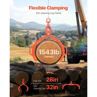 VEVOR 32 ιντσών Λαβίδες Ανύψωσης Κορμών 2 Νυχιών Στερεός Χάλυβας Γρ...