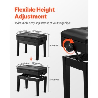 VEVOR Ρυθμιζόμενο Πάγκος Πιάνου με Αποθηκευτικό Χώρο και Μαξιλαρωμέ...