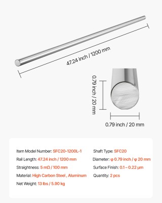 VEVOR 2τμχ Γραμμικός Οδηγός Άξονας SFC20 20x1200 mm από Χάλυβα Καρβ... VEVOR 2τμχ Γραμμικός Οδηγός Άξονας SFC20 20x1200 mm από Χάλυβα Καρβ...