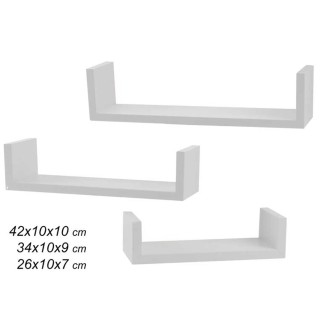 BAKAJI  Σετ 3 Μοντέρνα Ράφια Τοίχου Σχεδιασμού με Άκρα Ράφι Λευκό Μ...