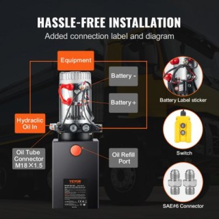 VEVOR Υδραυλική Αντλία 6 Λίτρων Διπλής Δράσης για Τρέιλερ DC 12V  Y...