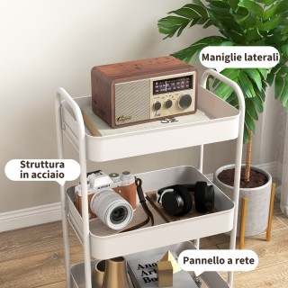 Τρόλεϊ κουζίνας HOMCOM 3 επιπέδων με χερούλια και 4 ρόδες, ατσάλι, ...