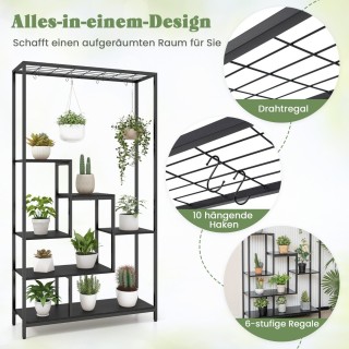 Costway Μαύρη Βάση Φυτών 6 Επιπέδων 180 εκ. Ράφι Φυτών Μεταλλικό με...