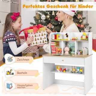 Costway Ξύλινο Παιδικό Γραφείο με Άφθονο Αποθηκευτικό Χώρο και Ασφα...