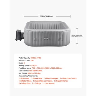 VEVOR Φουσκωτό Υδρομασάζ 4-6 Ατόμων Εξωτερικού Χώρου CQKSLYGL73H29C... VEVOR Φουσκωτό Υδρομασάζ 4-6 Ατόμων Εξωτερικού Χώρου CQKSLYGL73H29C...