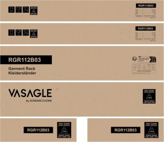 Ράγα Ρούχων VASAGLE με Ράφια και Γάντζους, Μαύρο Ξύλο/Ατσάλι  Ράγα Ρούχων VASAGLE με Ράφια και Γάντζους, Μαύρο Ξύλο/Ατσάλι 