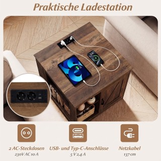 Costway Αγροικία Κομοδίνο με Σταθμό Φόρτισης και Ρυθμιζόμενο Ράφι σ...