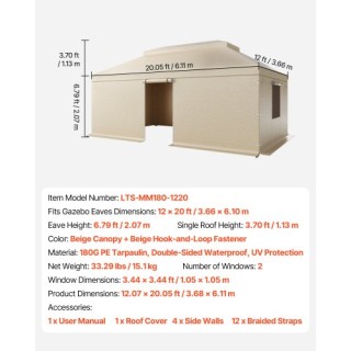VEVOR Χειμερινό Κάλυμμα Κιόσκι 3.66 x 6.10m με Πλευρικά Τοιχώματα &...