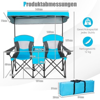 Costway  Διπλή Καρέκλα Αγάπης Εξωτερικού Χώρου με Ρυθμιζόμενη Ομπρέ...