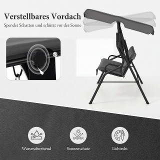 Costway 3θέσια κούνια κήπου με ρυθμιζόμενη τέντα, γκρι, 154 x 110 x...