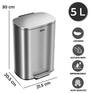 BAKAJI Κάδος Απορριμμάτων  5 λτ με Πεντάλ Inox 21.5 x 20.5 x 30 cm ...
