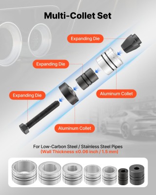 VEVOR Σετ Διαστολέα Σωλήνων Εξάτμισης 41,27mm - 107,95mm με 7 Κολέτ...