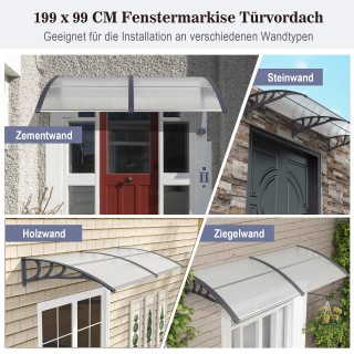 Costway Γκρι Αλουμινένια Σκεπή 199 x 99 cm για Πόρτα Εισόδου NP11230HS