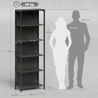 HOMCOM Βιβλιοθήκη Βιομηχανικού Στυλ με 5 Ράφια και LED Φωτισμό, από...