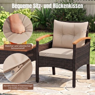 Costway Σετ καθιστικού ρατάν 3 τεμαχίων με 2 πολυθρόνες, 1 βοηθητικ...