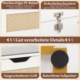 Costway Λευκή παπουτσοθήκη-παγκάκι ρατάν με επενδεδυμένο κάθισμα κα...