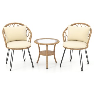 Costway Σετ Μπιστρό 3 Τεμαχίων από PE Rattan για Βεράντα και Εξωτερ... Costway Σετ Μπιστρό 3 Τεμαχίων από PE Rattan για Βεράντα και Εξωτερ...