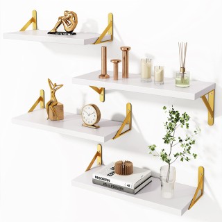 BAKAJI Σετ 4 Ξύλινα Λευκά Ράφια Τοίχου με Χρυσές Βάσεις Στήριξης γ... BAKAJI Σετ 4 Ξύλινα Λευκά Ράφια Τοίχου με Χρυσές Βάσεις Στήριξης γ...