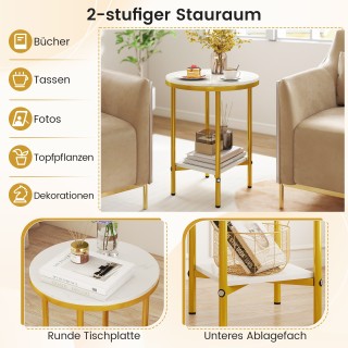 Costway Στρογγυλό Τραπεζάκι Σαλονιού 40,5 εκ. με Λευκή Μαρεμαροψημο...