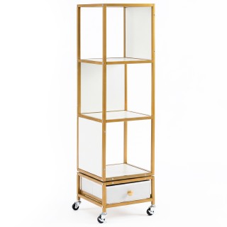 Costway Λευκή βιβλιοθήκη 4 επιπέδων με ρόδες, ξύλινη επιφάνεια και ...