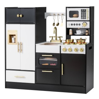 Costway Παιδική ξύλινη κουζίνα παιχνιδιού με φως και ήχο, εστία, νε...