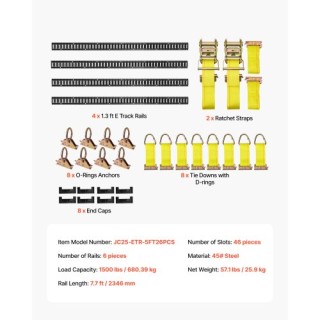VEVOR Σετ Ράγας Στερέωσης E-Track, 4 Τμχ 2.3 μ με Ιμάντες & Εξαρτήμ...