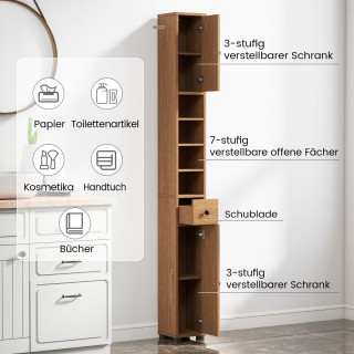 Costway Στενή Ντουλάπα Μπάνιου με 2 Πόρτες, 1 Συρτάρι & Ρυθμιζόμενα...