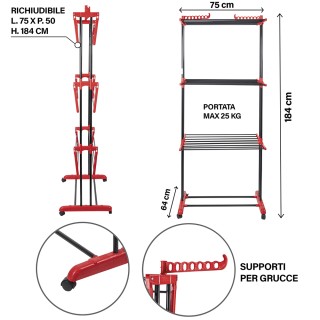 Galileo Μεταλλική πύργος απλώστρα με αναδιπλούμενα φτερά και ρόδες ...