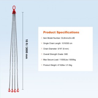 Αλυσίδα Ανύψωσης 4 Σκέλη 5/16 x 10 VEVOR G80 με Γάντζους 11000 lbs ... Αλυσίδα Ανύψωσης 4 Σκέλη 5/16 x 10 VEVOR G80 με Γάντζους 11000 lbs ...