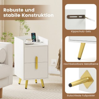 Costway Λεπτό Κομοδίνο με Σταθμό Φόρτισης και 2 Συρτάρια, Βοηθητικό...