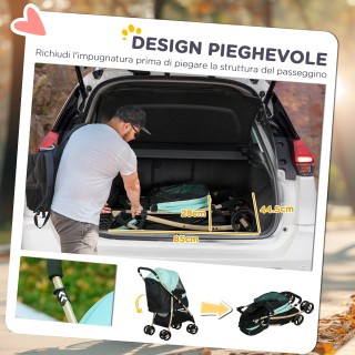 PawHut Πτυσσόμενο Καροτσάκι για Μικρά Σκυλιά με Κάλυμμα Βροχής, Καλ...