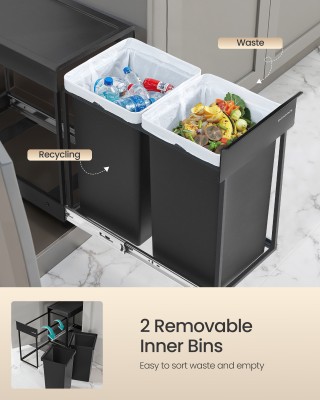 SONGMICS Ενσωματωμένος Κάδος Ανακύκλωσης & Απορριμμάτων, Διπλό Διαμ... SONGMICS Ενσωματωμένος Κάδος Ανακύκλωσης & Απορριμμάτων, Διπλό Διαμ...