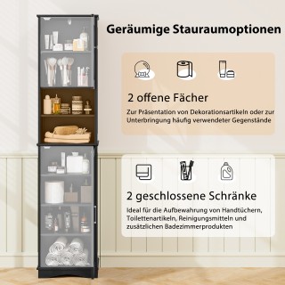 Costway Λεπτός Μαύρος Ελεύθερος Ντουλάπι Μπάνιου με Ρυθμιζόμενα Ράφ...