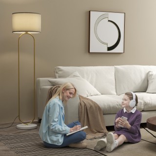 HOMCOM Μοντέρνο Φωτιστικό Δαπέδου με Υφασμάτινο Καπέλο, Διπλό Μεταλ...