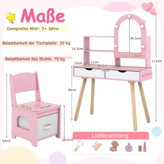 Costway Σετ Παιδικό Τραπέζι & Καρέκλα Μακιγιάζ με Καθρέφτη και Ρύθμ...