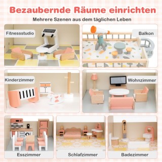 Costway Ξύλινο γωνιακό κουκλόσπιτο με ροζ στέγη & 41 έπιπλα & αξεσο... Costway Ξύλινο γωνιακό κουκλόσπιτο με ροζ στέγη & 41 έπιπλα & αξεσο...