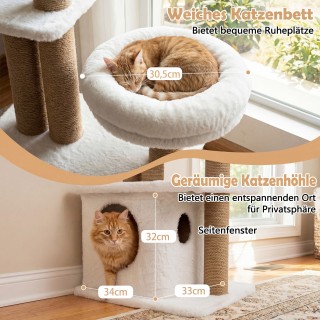 Costway Δέντρο Γάτας 96 εκ. με Φωλιά, Πλατφόρμα, Κρεβάτι και 2 Μπαλ...