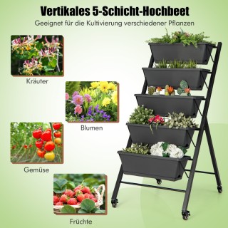 Costway Κάθετος Κήπος με 5 Στρώσεις και Μεταλλικό Πλαίσιο για Εσωτε...