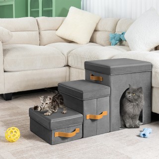 BAKAJI Σκάλα για Κατοικίδια 3σε1 Πολυλειτουργική Σκαλίτσα Γκρι Πτυσ...