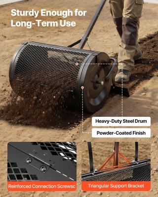 VEVOR Διανομέας Κομπόστ και Τύρφης 61 εκ. με Λαβή Ώθησης/Έλξης, Βού...