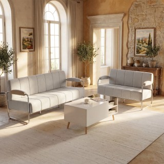 HOMCOM Τριθέσιος Μοντέρνος Καναπές Επενδεδυμένος με Μπεζ Σενίλ, από...