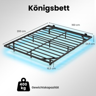 Costway Μεταλλικό Πλαίσιο Κρεβατιού Queen Size με LED Φώτα 160 x 20...